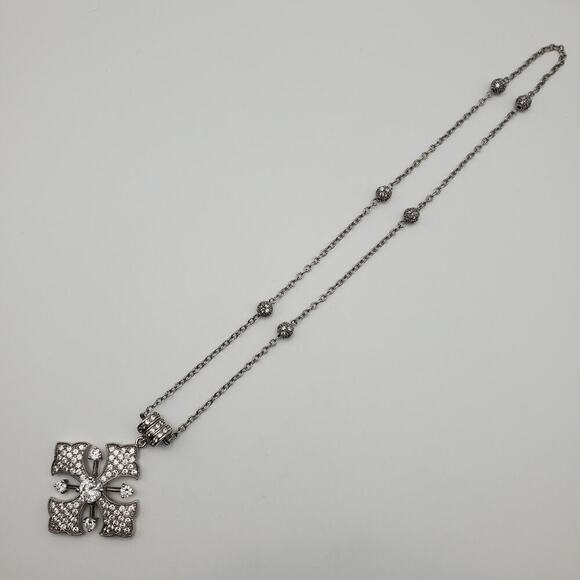 ESPO SIG SNAP Solid Sterling CZ Station Cable Chain 16" with CZ Snap Cross - Picture 2 of 9